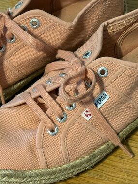 Superga Peach Canvas Espadrille Lace-Up Sneakers